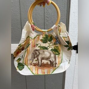 Elephant & Horse Print Bamboo Handle Tote